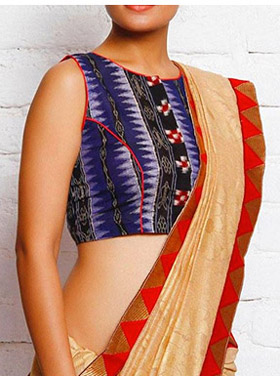 printed yoke quarter sleeve blue kurta