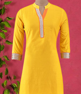 yellow cotton lace kurti