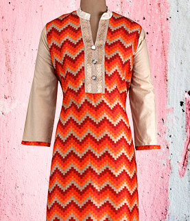 orange rayon printed kurti