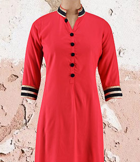 red rayon laced kurti