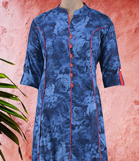printed indigo cotton anarkali kurta