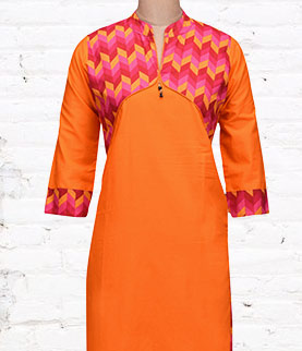 orange printed cotton kurta