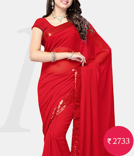 red georgette embroidered saree