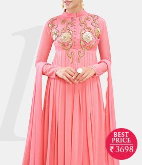 pink georgette semi stitched suit piece