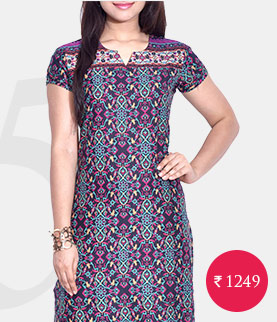 purple printed poly cotton kurta