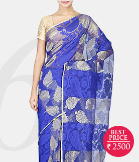 blue cotton silk printed saree