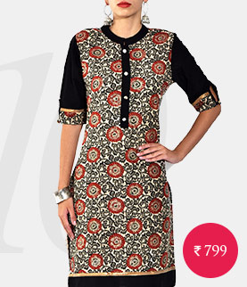 red cambric printed short sleeved long kurta