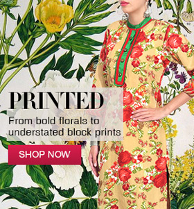 beige silk blend butti printed three quarter sleeves kurta