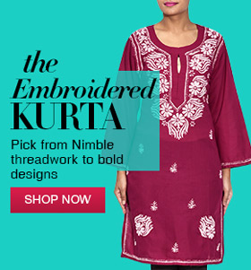 red embroidered cotton long sleeved kurta