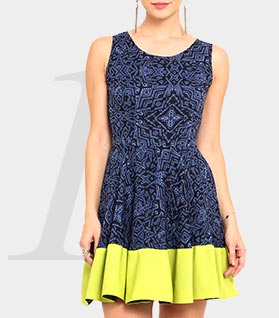 black printed sleeveless polyester dress