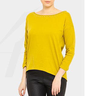 mustard embellished cotton spandex top