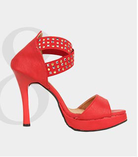 metal studs embellished red open toe platform