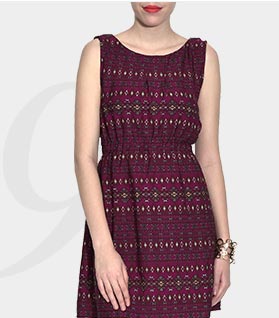 brown printed sleeveless polyester dress
