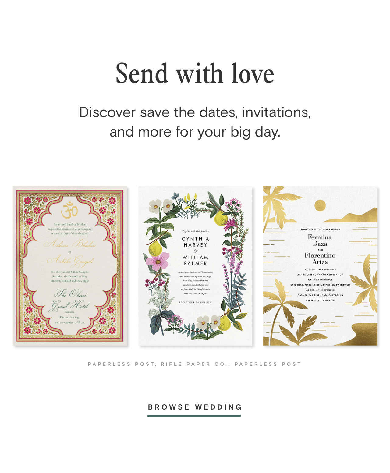 Send with love—discover save the dates, invitations, and more for your big day. Browse Wedding: 