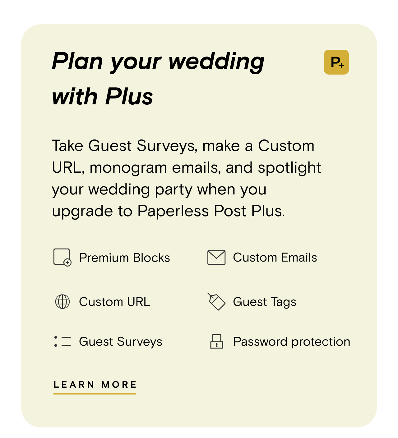 Plan your wedding with Plus. LEARN MORE