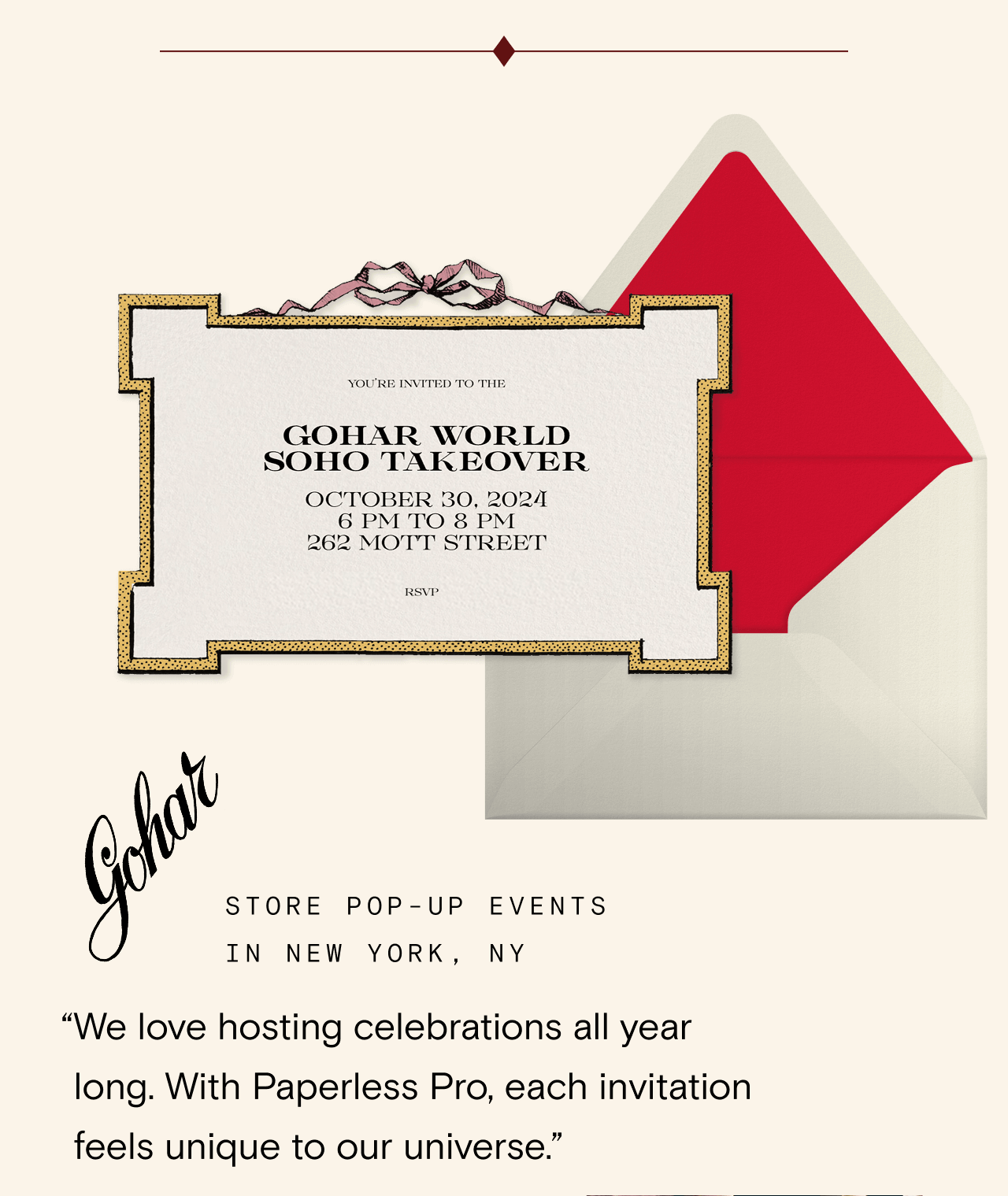 GOHAR WORLD SOHO TAKEOVER. Gohar. STORE POP-UP EVENTS IN NEW YORK, NY