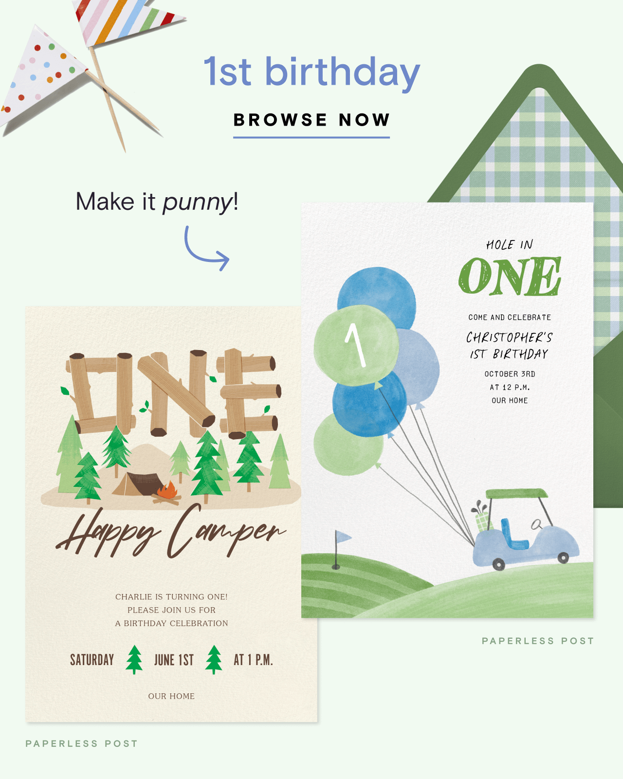 1st birthday. BROWSE NOW. Make it punny. HOLE IN ONE