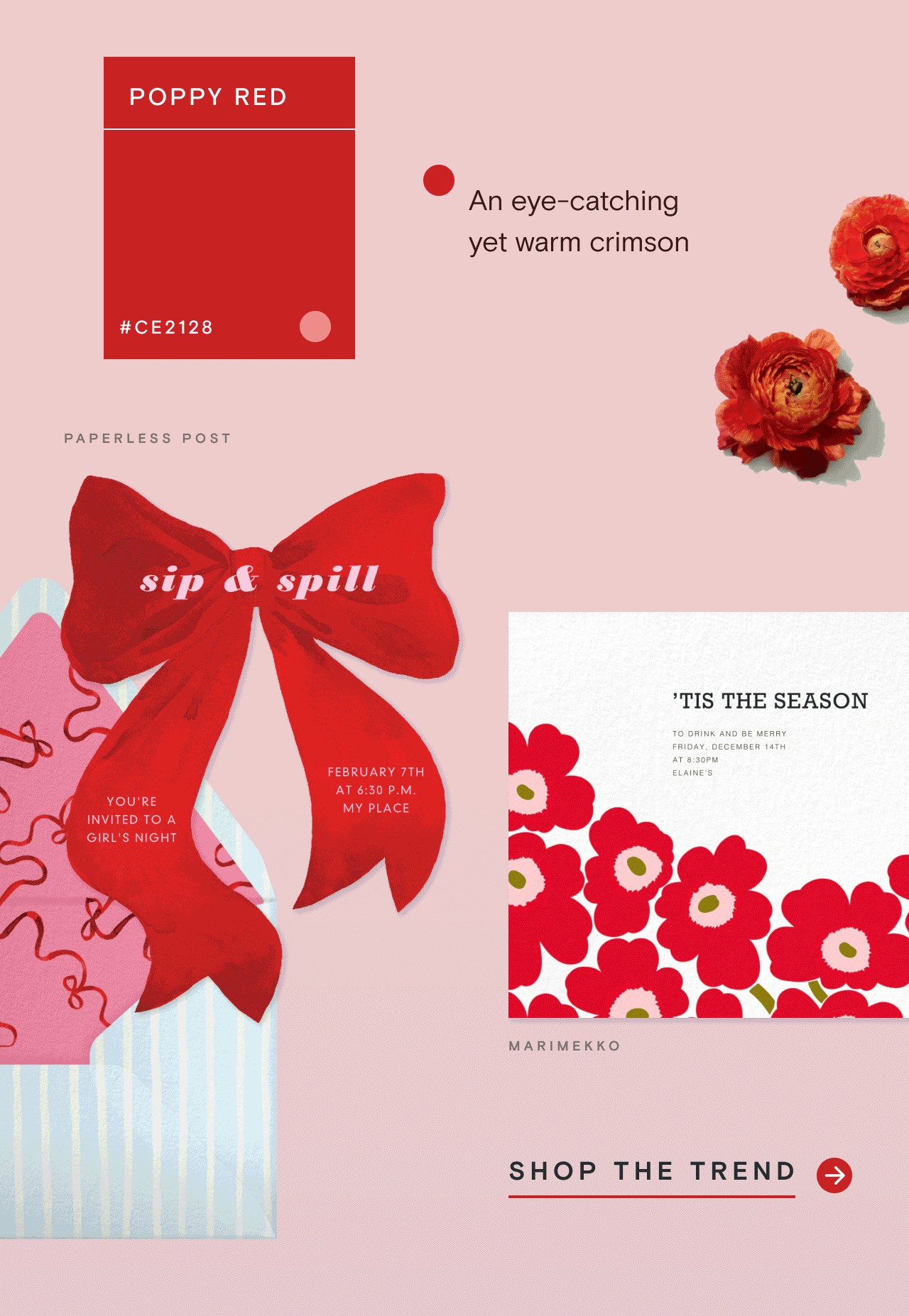 POPPY RED. sip & spill. SHOP THE TREND