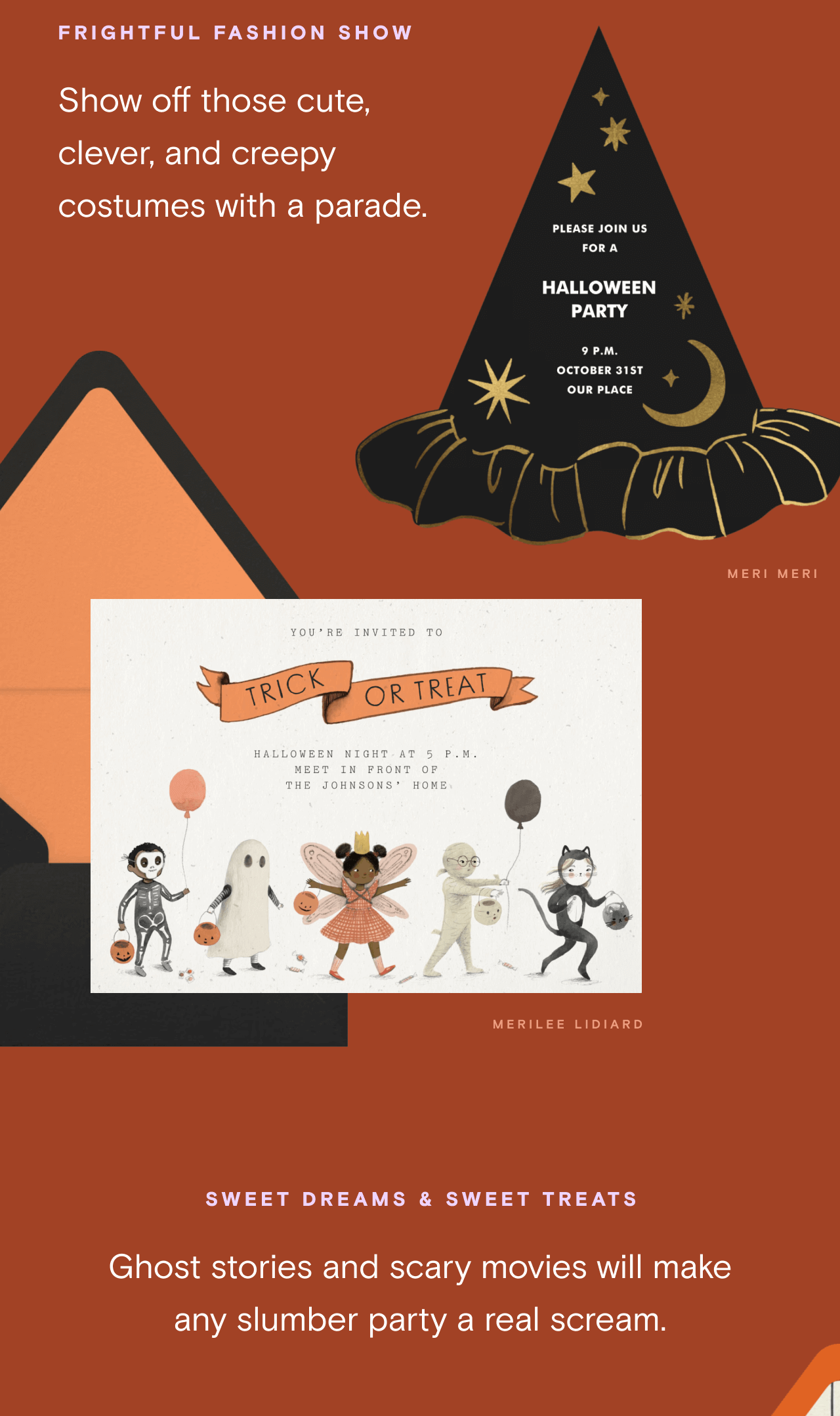 FRIGHTFUL FASHION SHOW. TRICK OR TREAT. SWEET DREAMS and SWEET TREATS