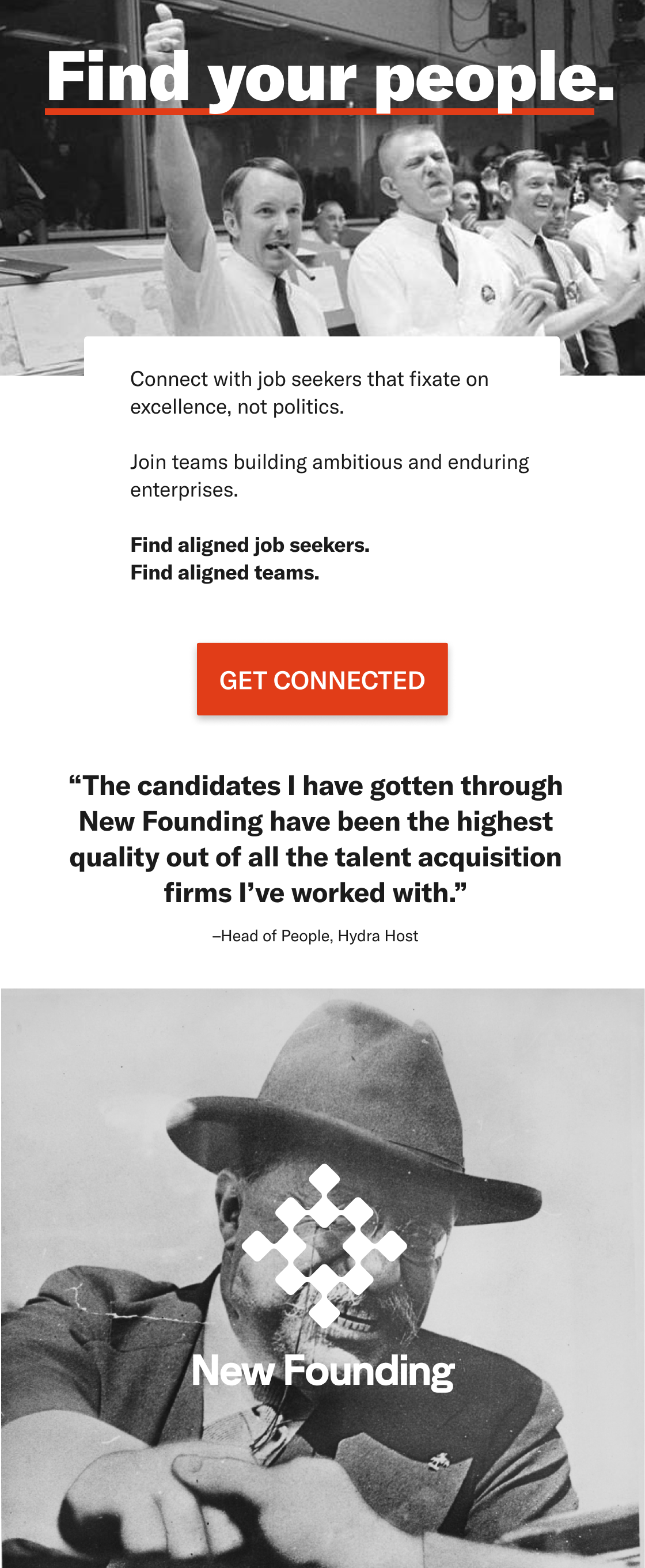 Connect with job seekers that fixate on excellence, not politics. Join teams building ambitious and enduring enterprises. Find aligned job seekers. Find aligned teams. Get Connected.