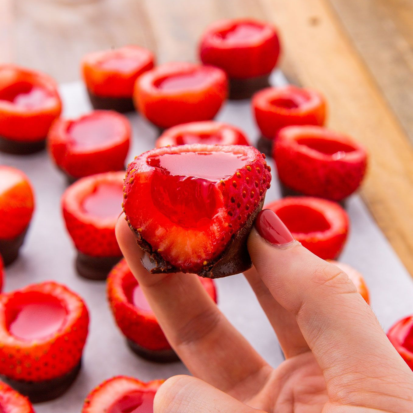 Fall In Love Over Chocolate-Covered Strawberry Jell-O Shots
