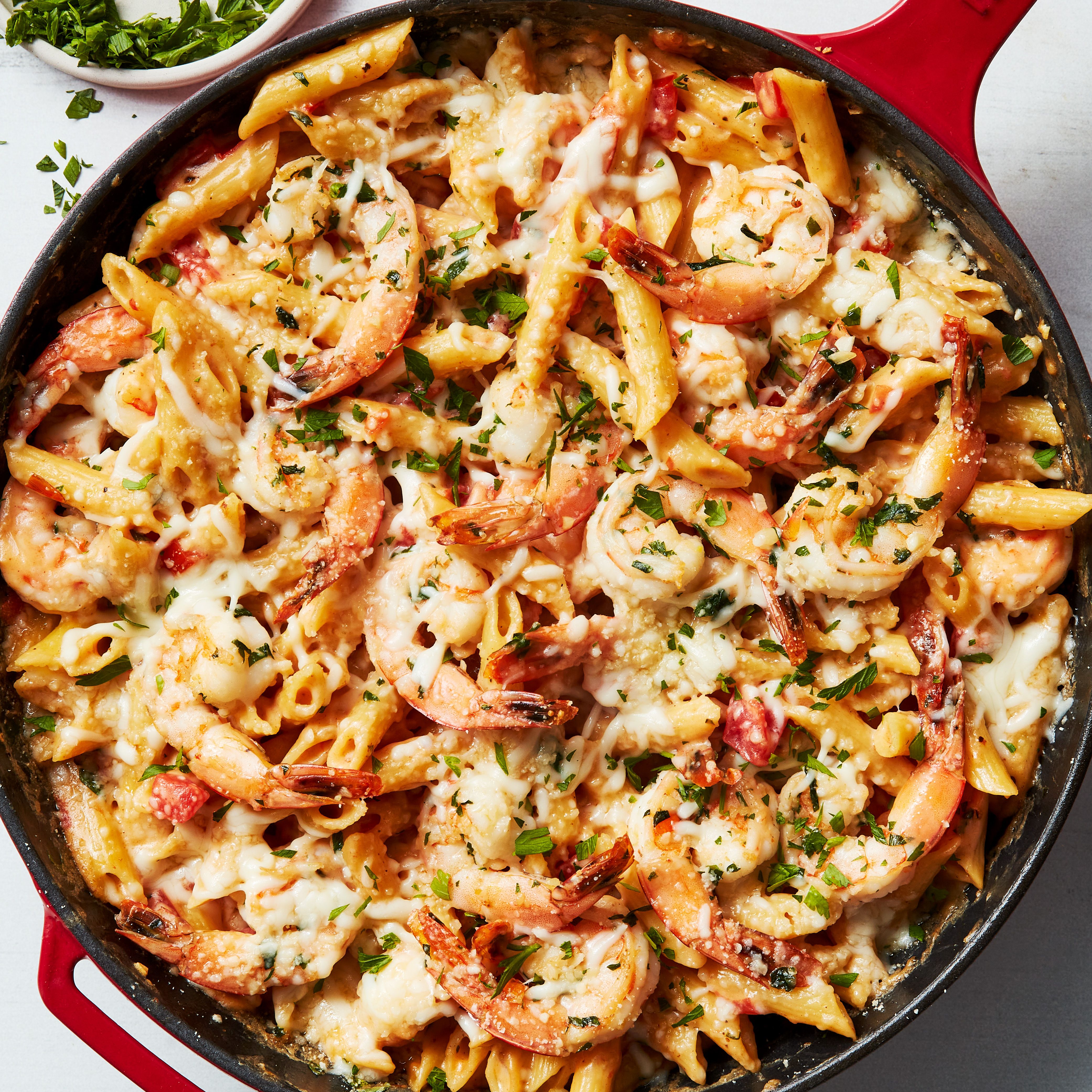 Garlicky Shrimp Alfredo Bake