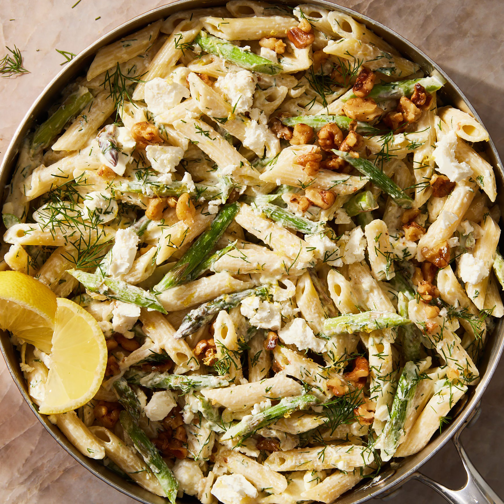 Creamy Feta-Lemon Penne With Asparagus