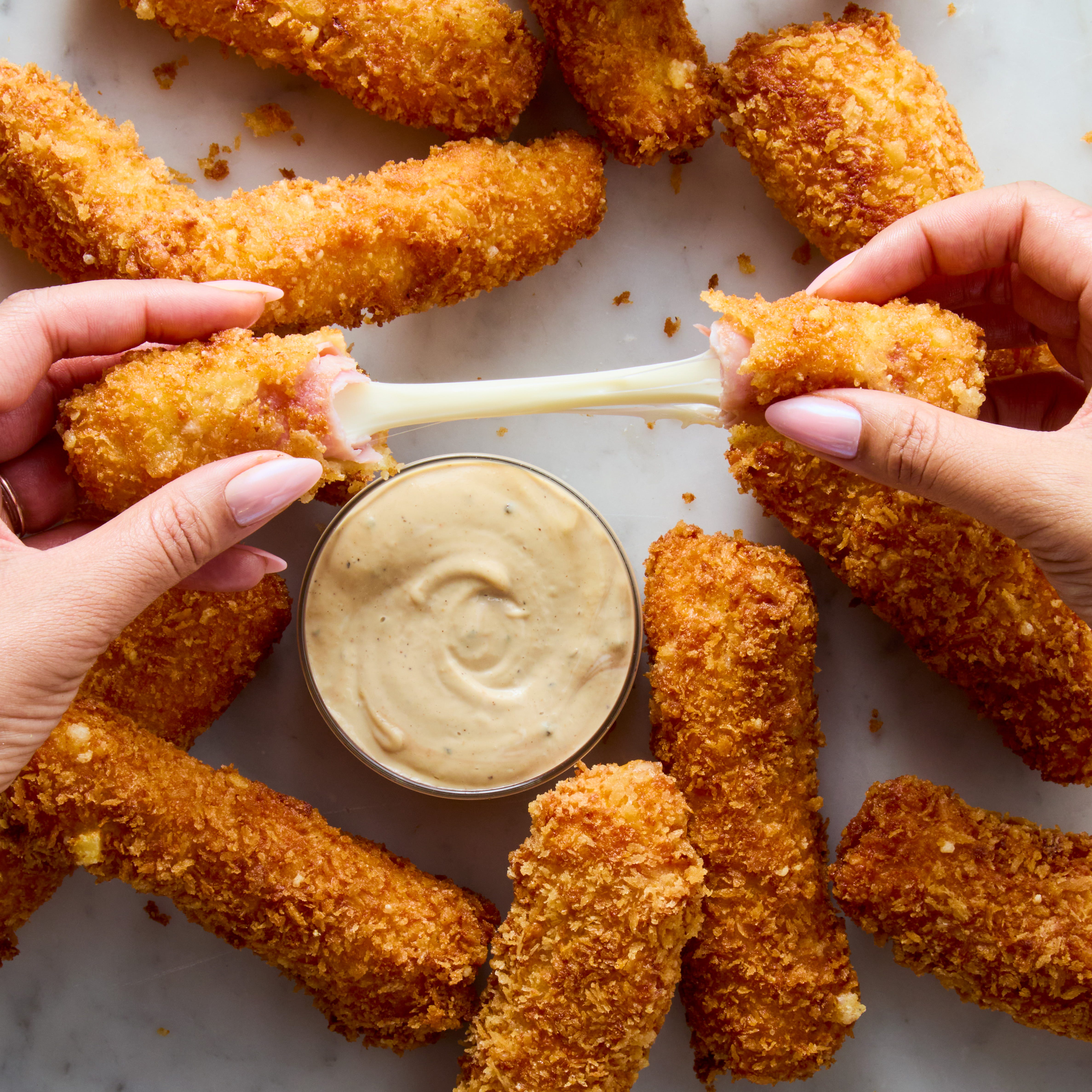 Fried Ham & Cheese Mozzarella Sticks