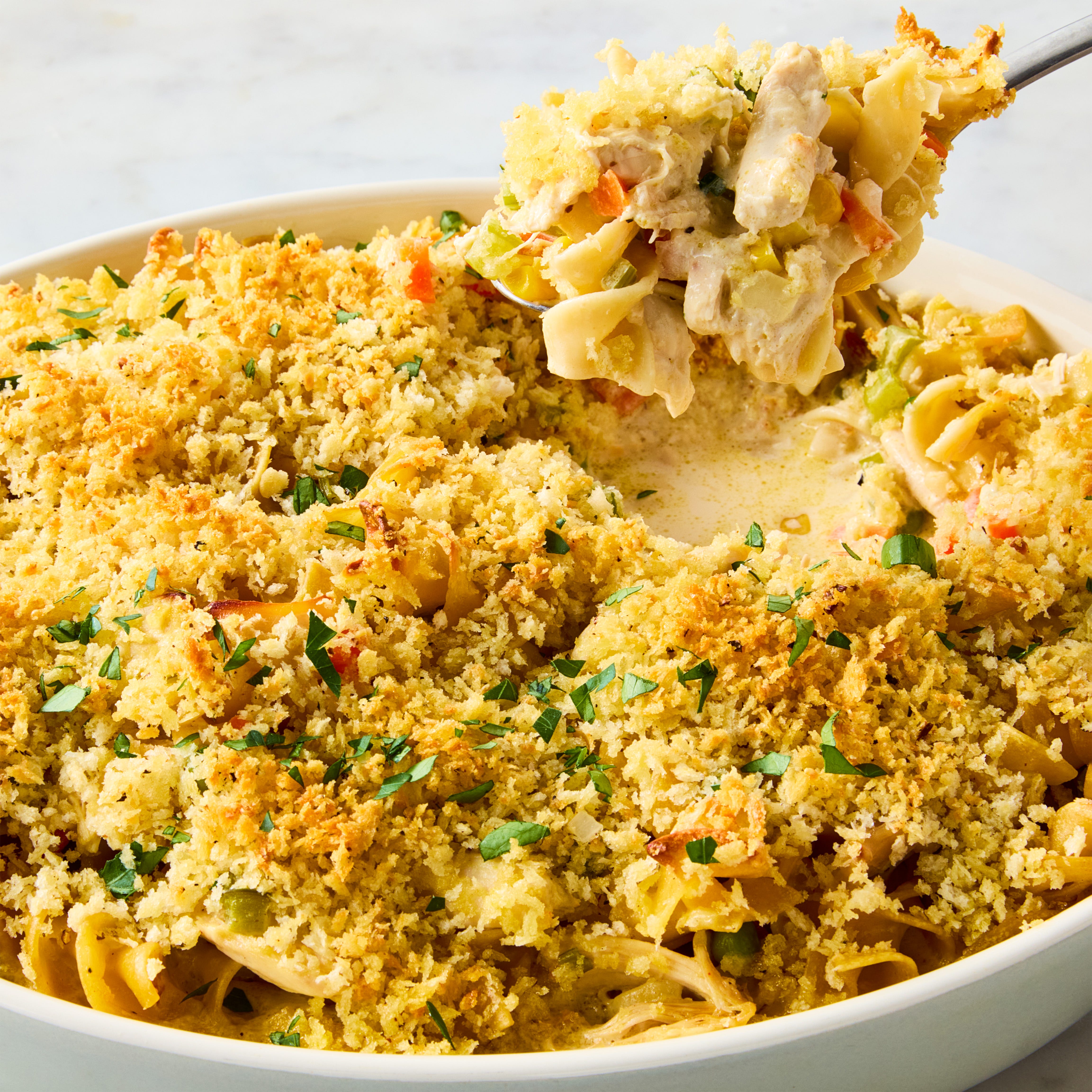 Chicken Pot Pie Noodle Bake