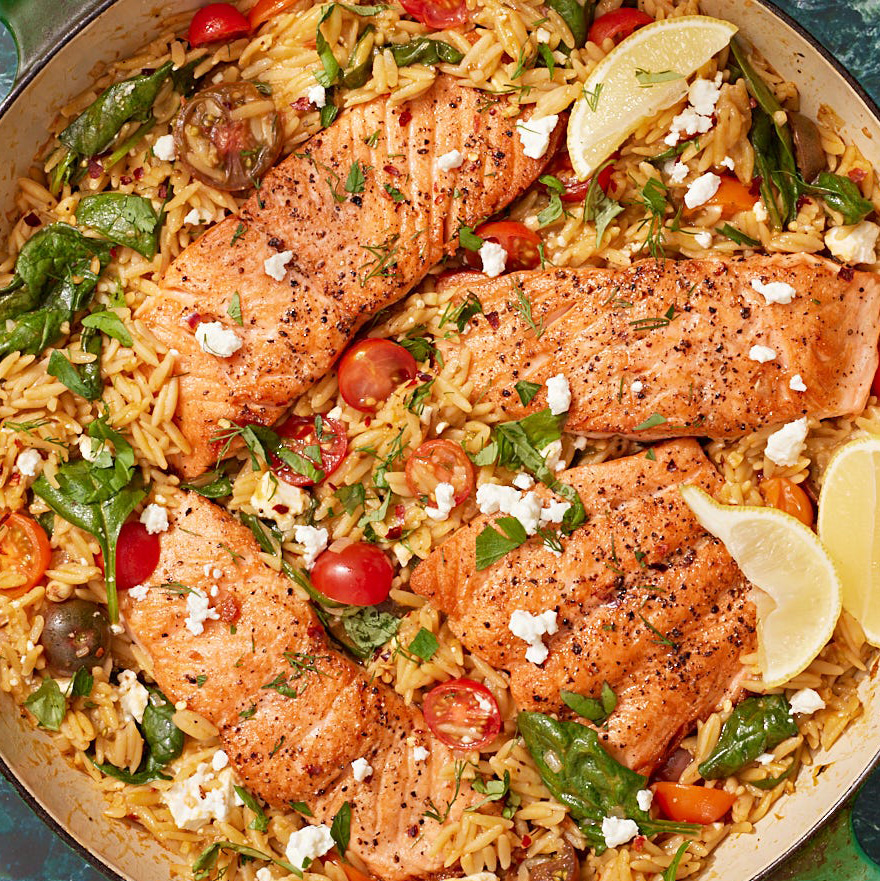 One-Pan Salmon & Orzo