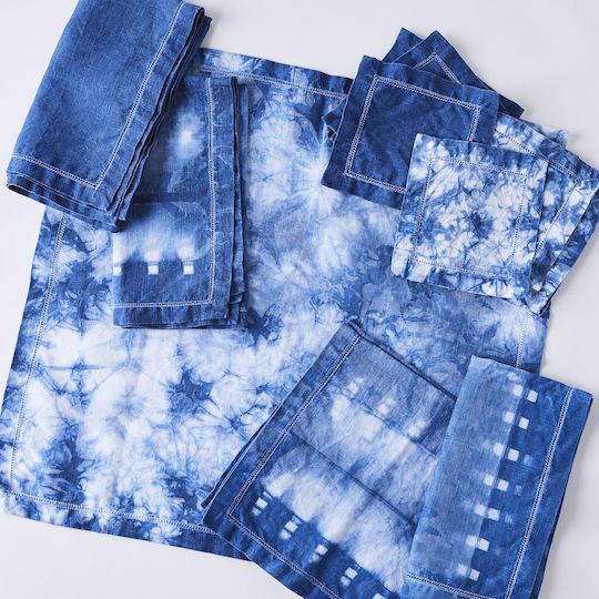Hand-Dyed Indigo Shibori Linen Napkins