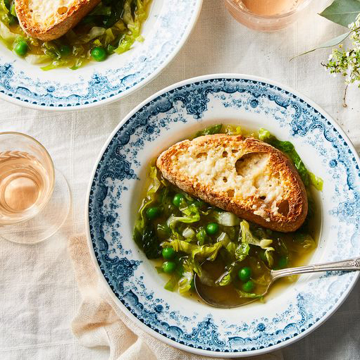   Nigel Slater's Minty Pea Soup with Parmesan Toasts 