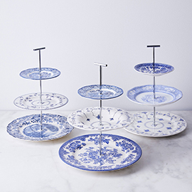 Vintage English Transferware 3-Tiered Stand and Teacups