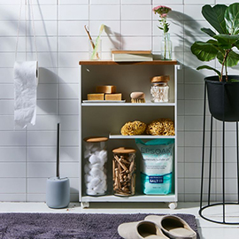 Wood & Steel Slim Storage Cabinet