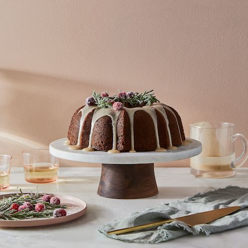 Marble & Walnut Rotating Cake Stand