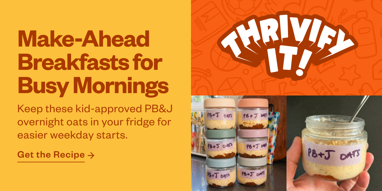 Keep these kid-approved PB+J overnight oats in your fridge for easier weekday starts. Get the Recipe.