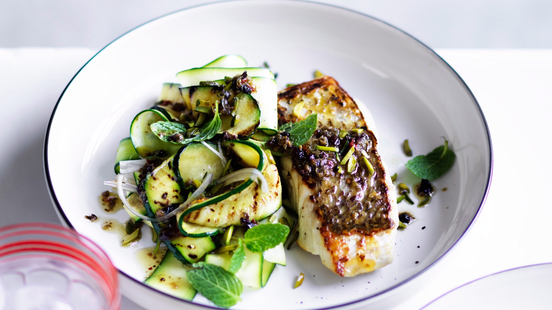 Sicilian snapper with zucchini, mint and pistachio nuts
