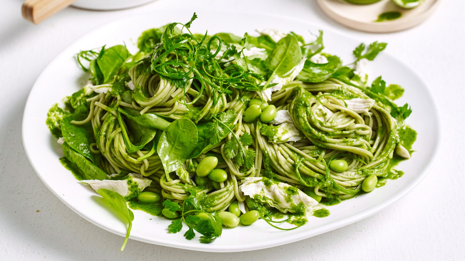 Chicken and green tea soba noodle salad with green miso