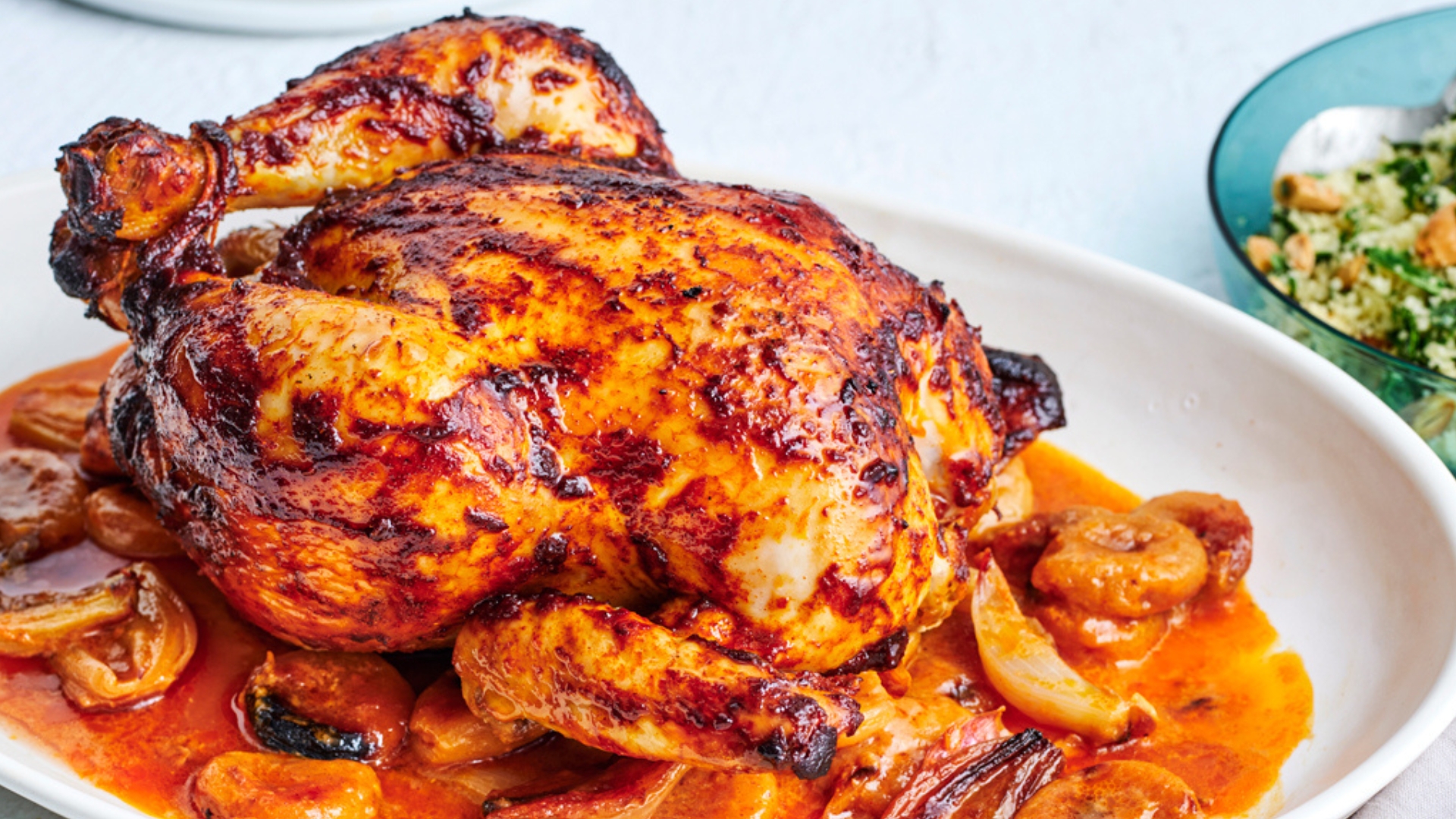 Roasted chicken with harissa and apricots