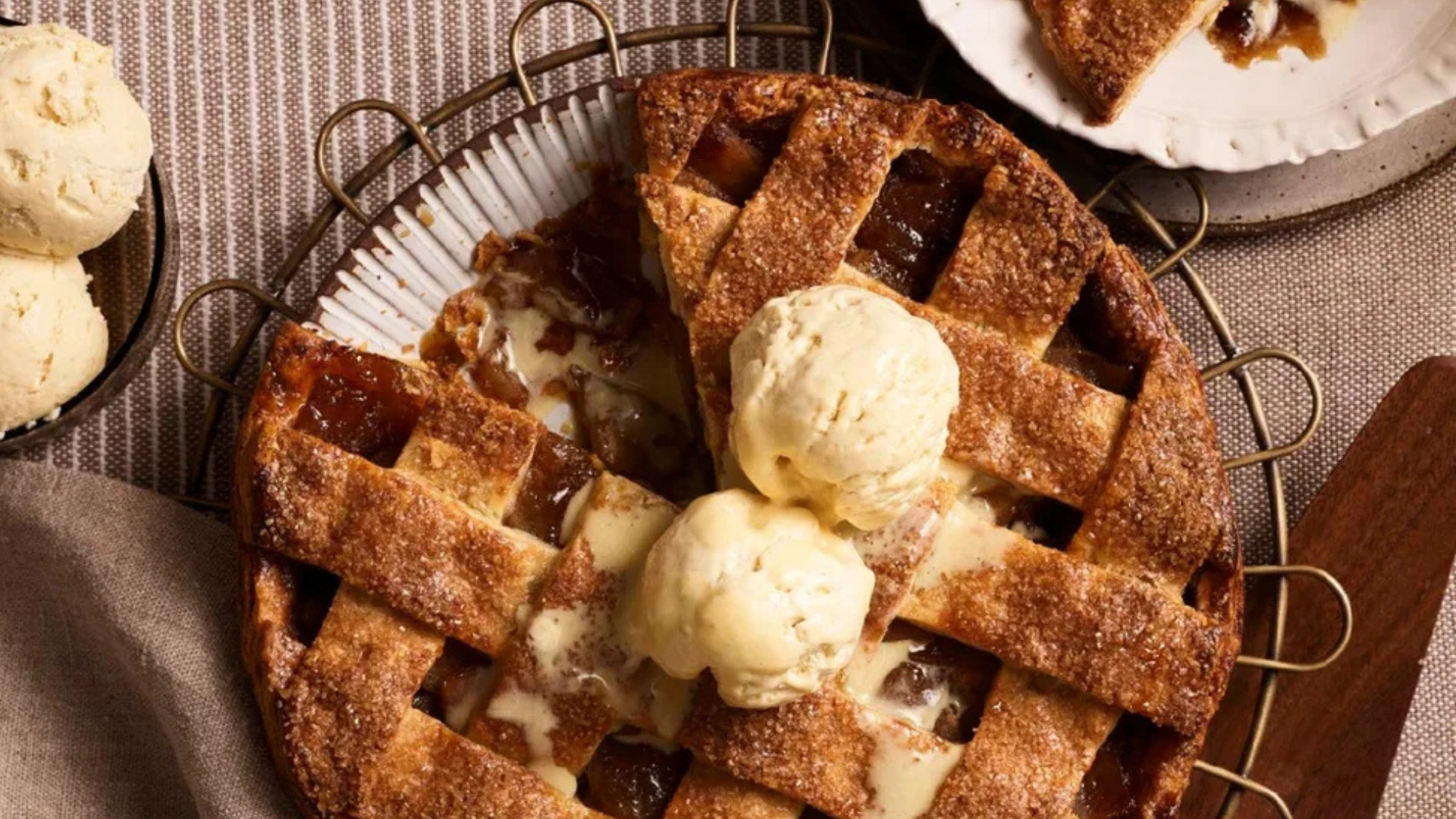 Spiced apple lattice pie with ginger semifreddo