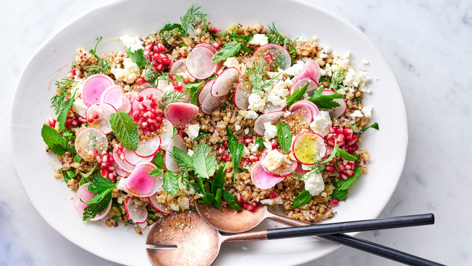 Grain salad with dukkah and pickled pomegranate