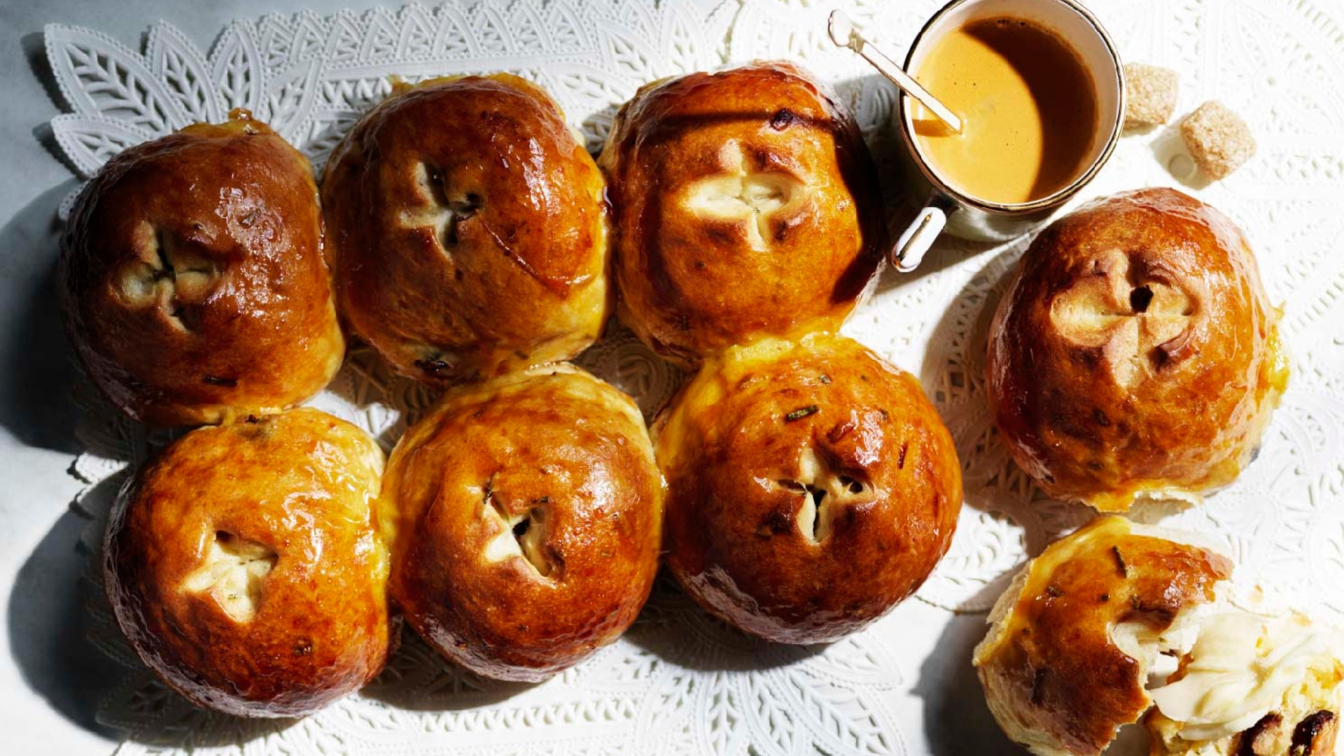Traditional Tuscan buns with rosemary and cherries