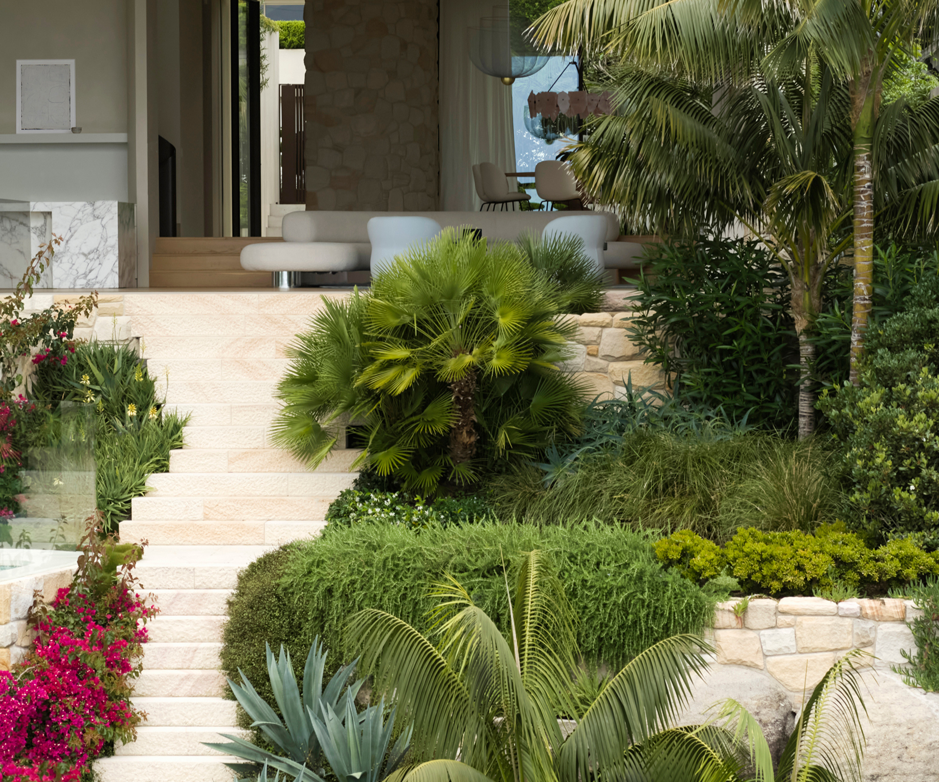 This gravity-defying Northern Beaches garden was made to frame the ocean