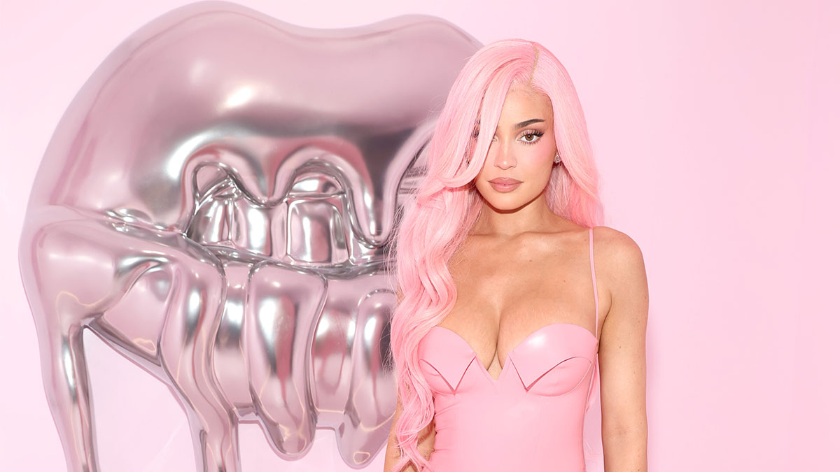 Image may contain: Kylie Jenner, Adult, Person, Hair, Pink Hair, Wedding, Face, Head, Accessories, Bag, and Handbag