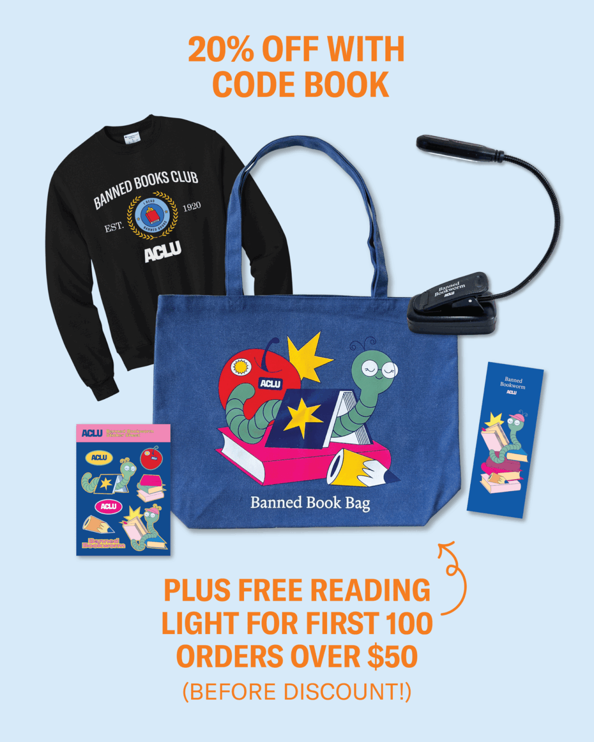 20% off with code BOOK, plus free reading light for first 100 orders over $50! (before discount). Shop now