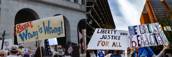 Freedom can't protect itself text with the Statue of Liberty's torch.