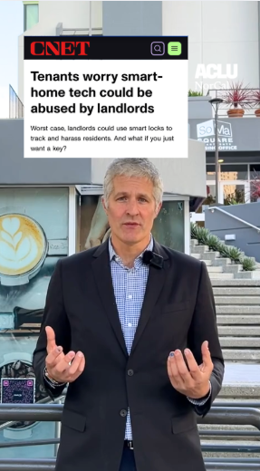 Image of an ACLU staffer discussing the ways smart-home tech could be abused by landlords