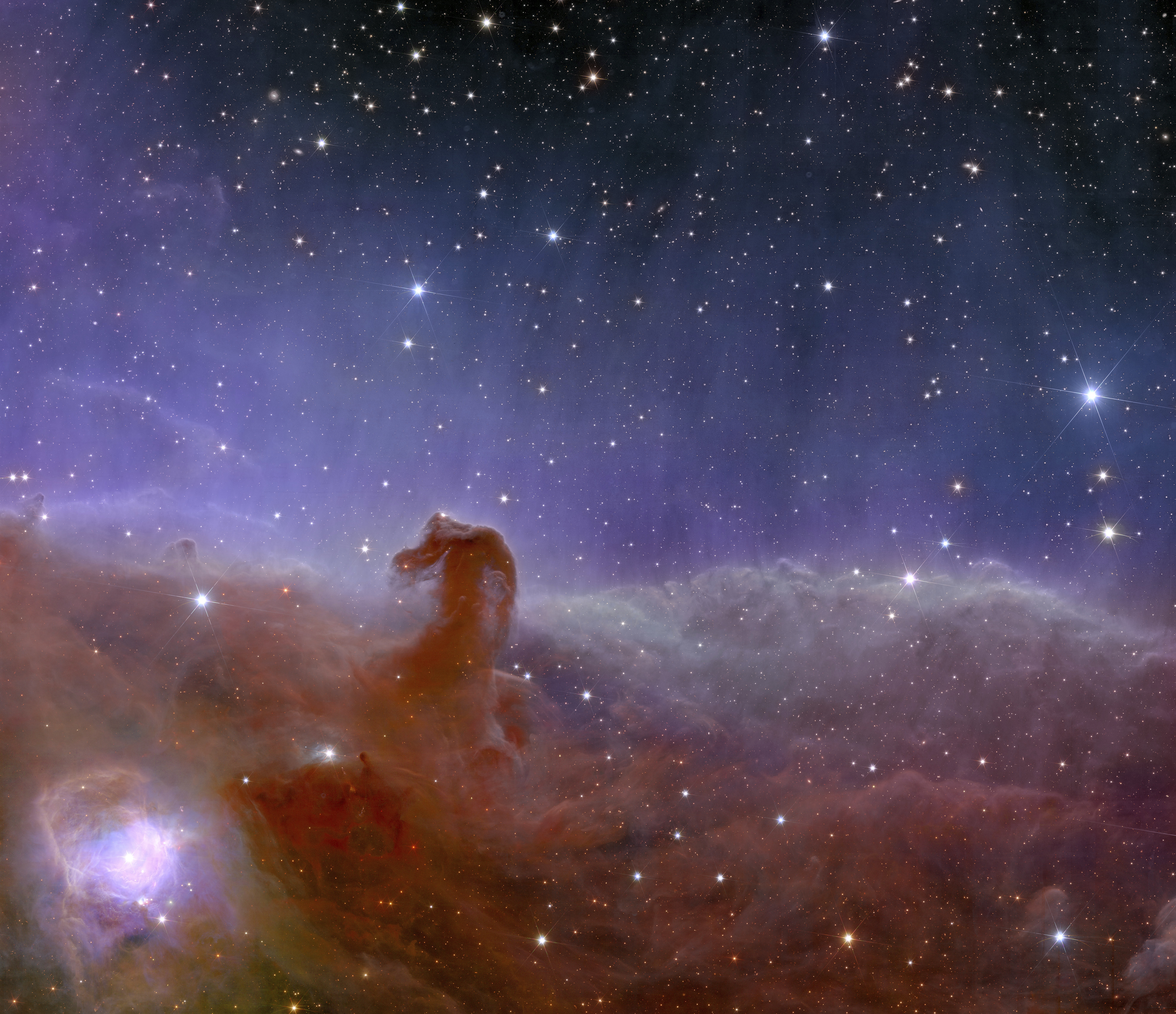 This image provided by the European Space Agency shows Euclid’s panoramic view of the Horsehead Nebula. 