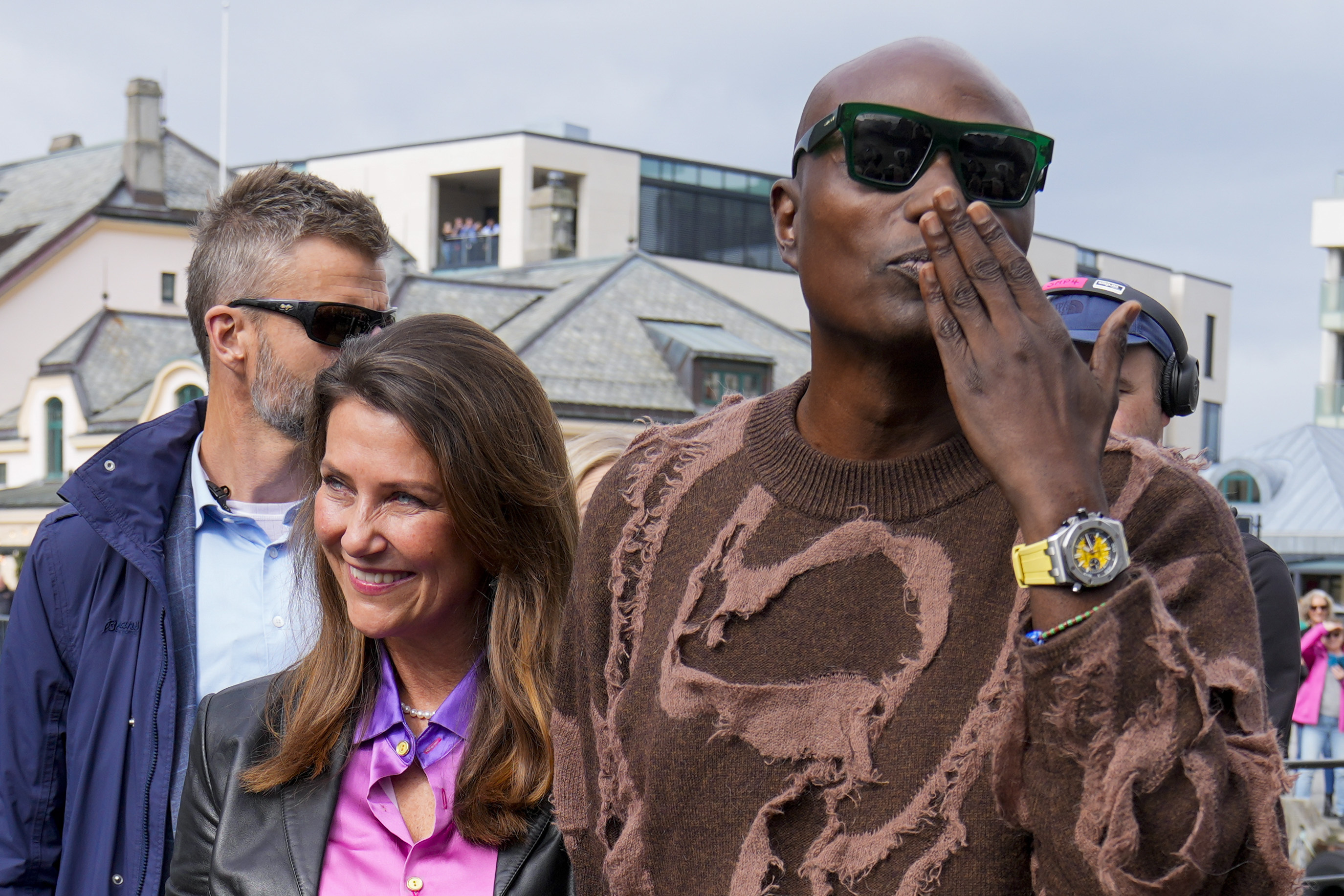 Norway's Princess Martha Louise and Durek Verret in Alesund, Norway on Friday. (Heiko Junge/NTB via AP).