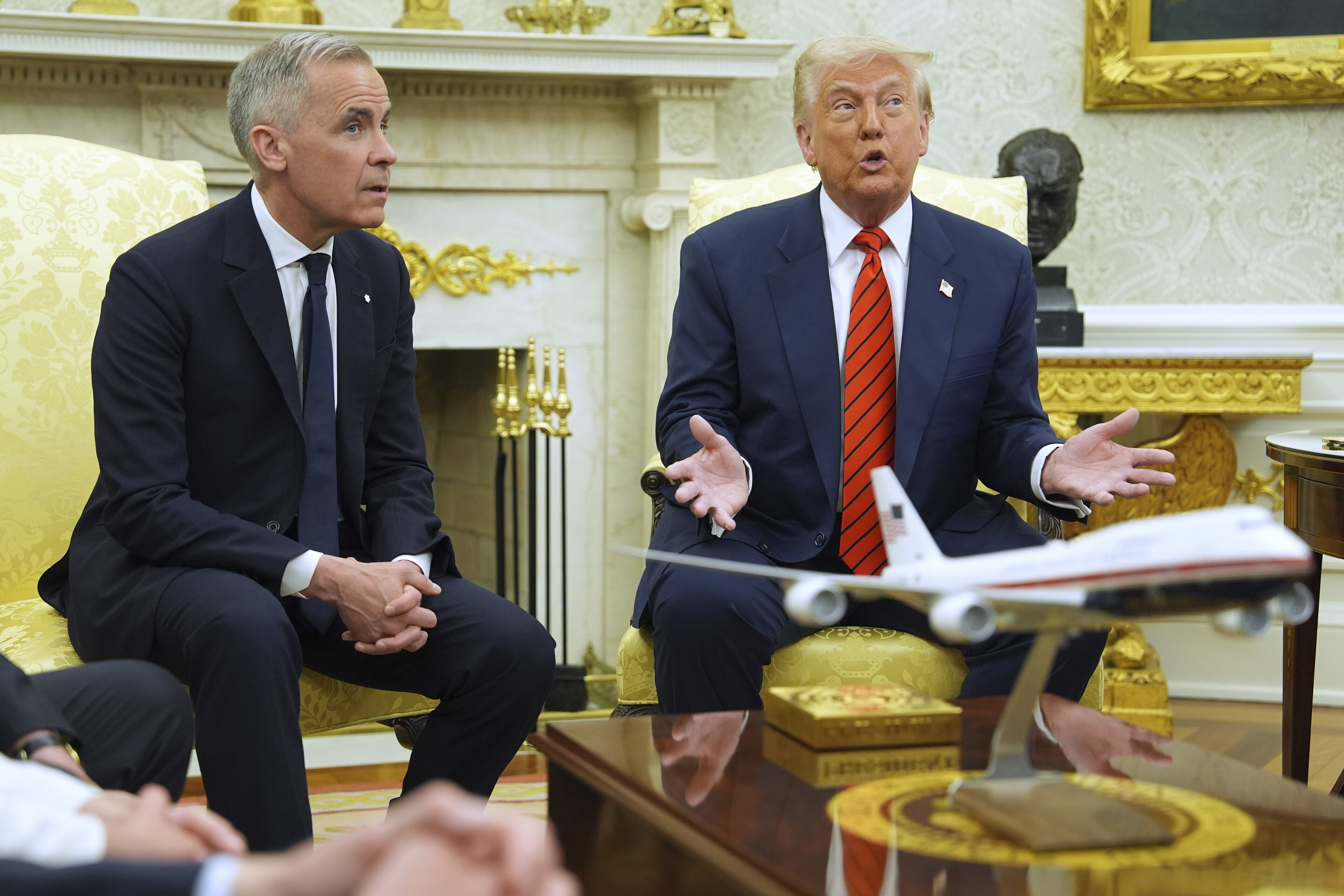President Donald Trump meets Canadian Prime Minister Mark Carney in the Oval Office of the White House on Tuesday. (AP Photo/Evan Vucci).